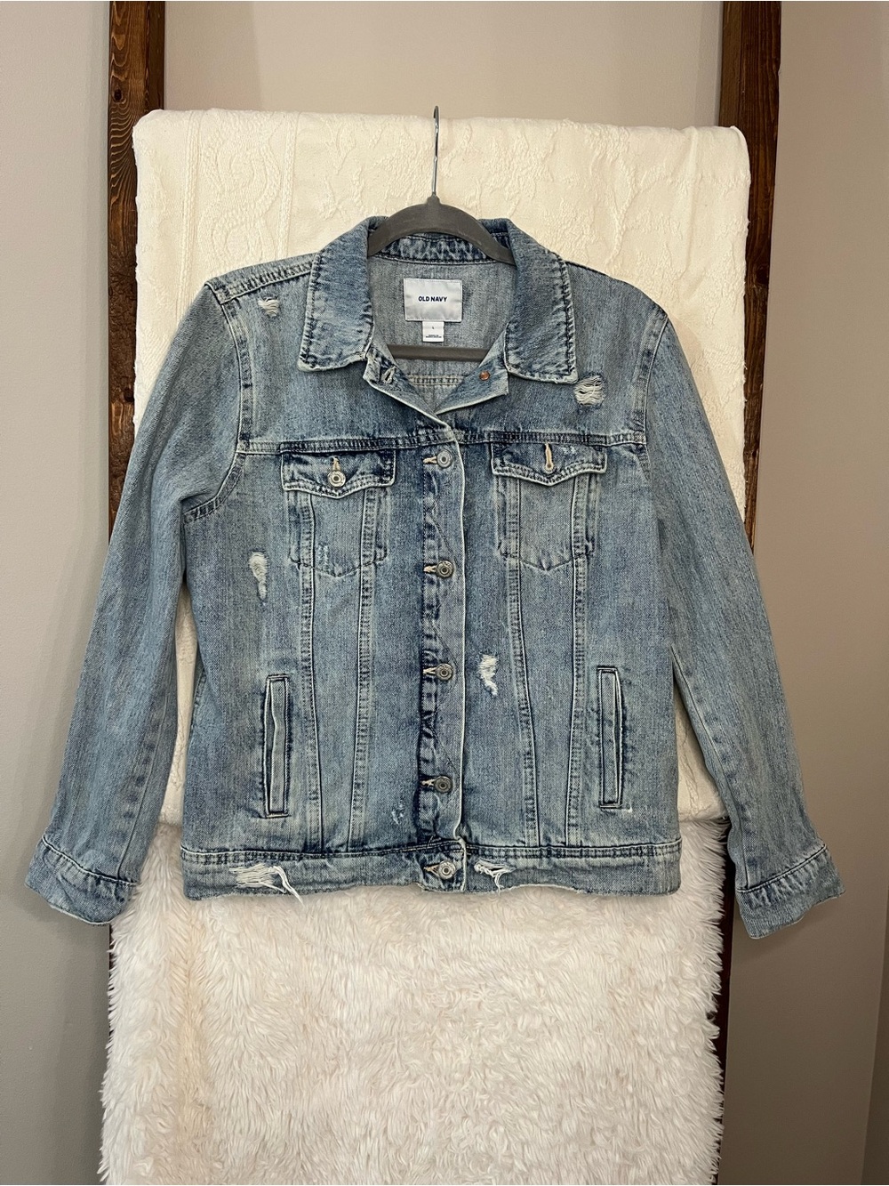 Old Navy Distressed Denim Trucker Jacket - Light Wash